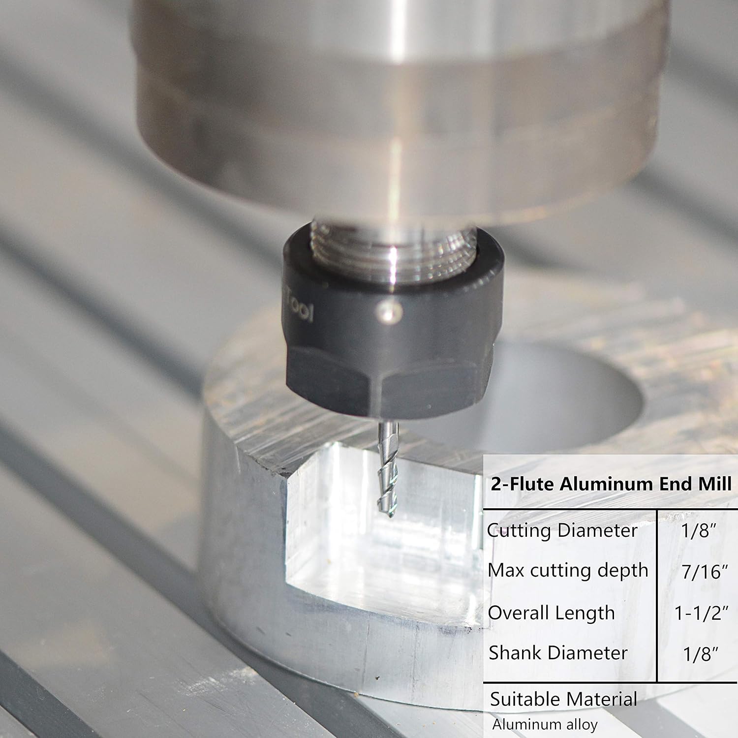 SpeTool 5Pcs 1/8 inch Aluminum End Mills 2 Flutes CNC Spiral Router Bits Non-Ferrous Metal Upcut 1-1/2 inches Long for Woodworking Cutting