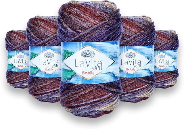 LaVita Yarn Batik Hand Knitting Yarn, 5-Pieces Pack, 100% Acrylic Yarn, 1 Ball 100 gr, 170 mt (DG20-Piyan)