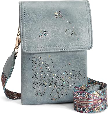 KITEVIUN Leather Small Crossbody Bags for Women Trendy Cell Phone Bag Wallet Purses Butterfly Design