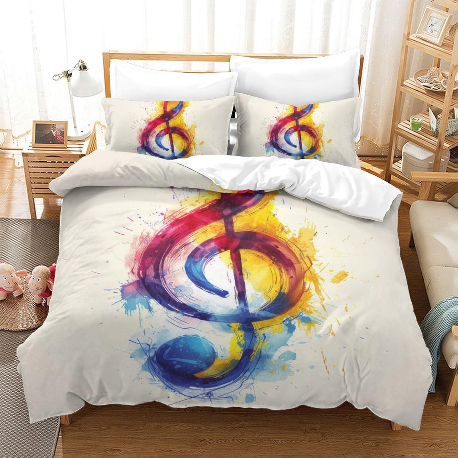 Parure de lit musique double 200x200cm avec housse de couette microfibre et taies