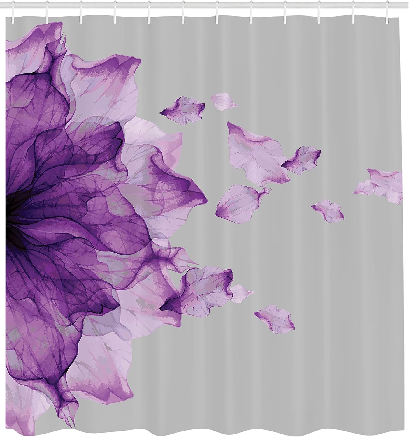 Ambesonne Flower Shower Curtain, Abstract Themed Modern Futuristic Image with Water Like Colored Artwork Print, Cloth Fabric Bathroom Decor Set with Hooks, 69" W x 70" L, Violet