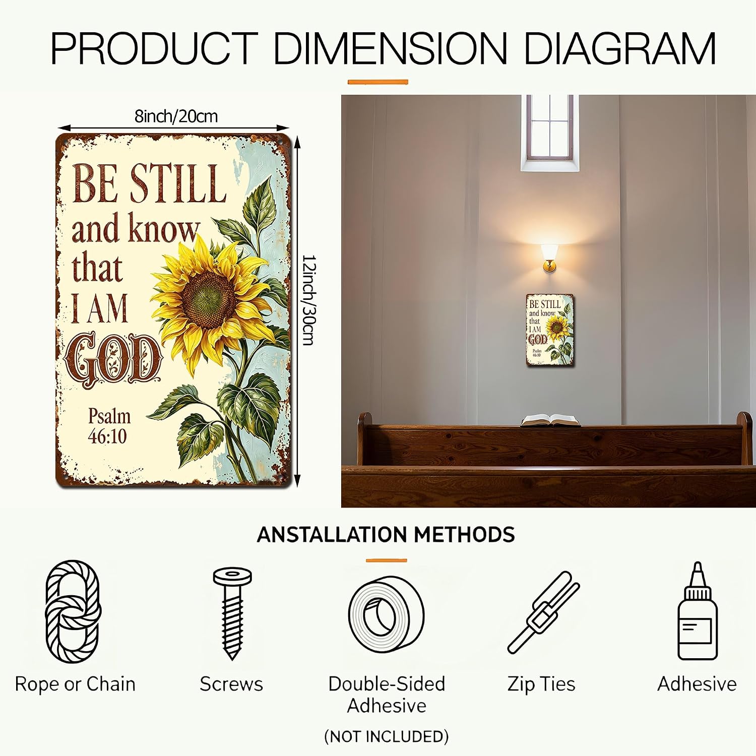 Sunflower Psalm 46:10 Tin Sign Vintage Christian Decor 8x12 Inch image 4