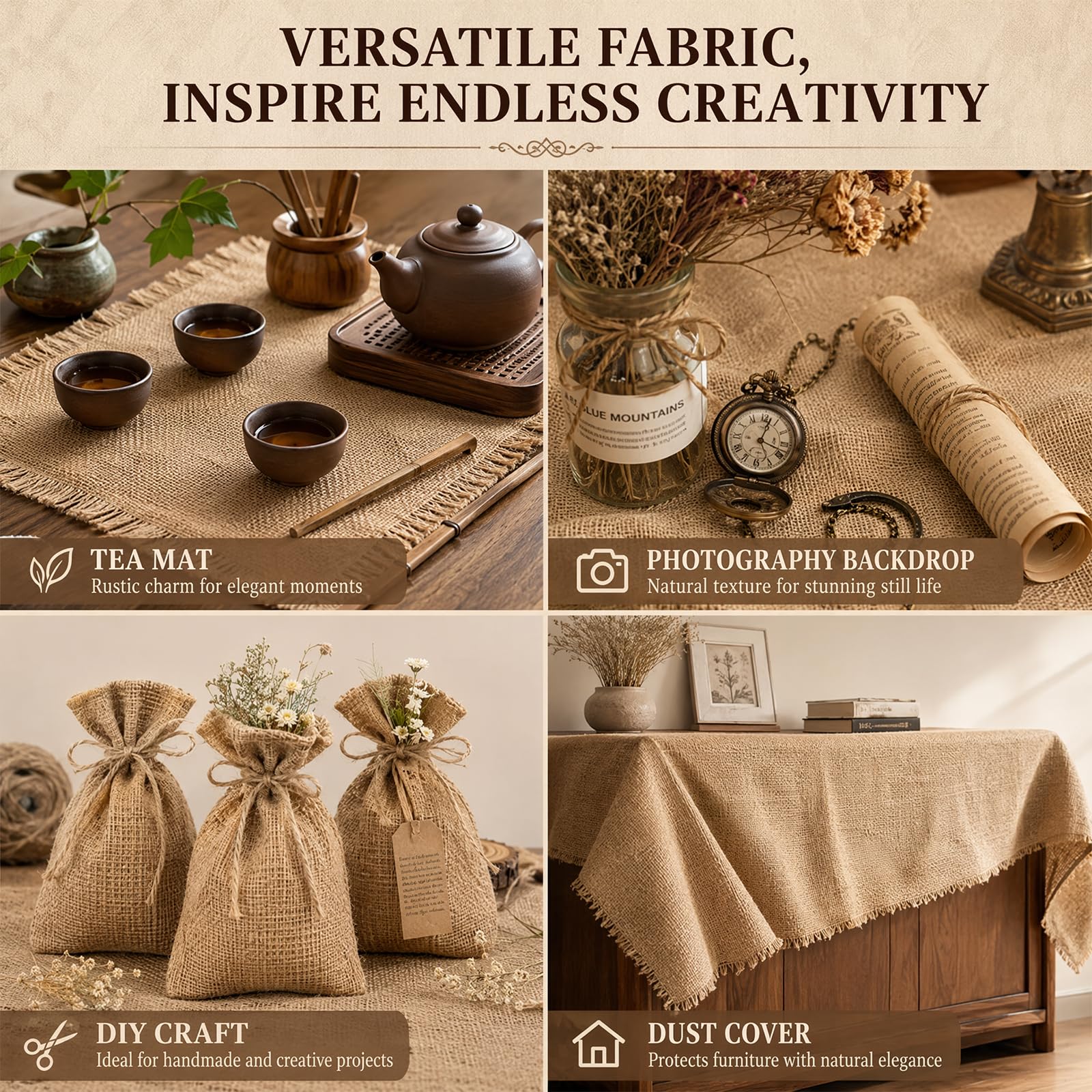 Tessuto di iuta naturale al metro, tessuto di iuta per bricolage, coperta di iuta in fibre naturali, 280 g/m², per casa, giardinaggio, accessori per feste, progetti fai da te (iuta, 500 x 160 cm)
