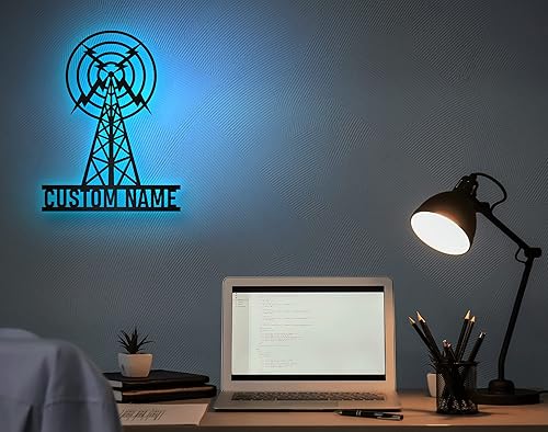 Miniatura 2 de Radio de jamón personalizado Arte de pared de metal Luz LED personalizada Amateur Radio Nombre Signo Decoración del hogar Operador de radio Radio