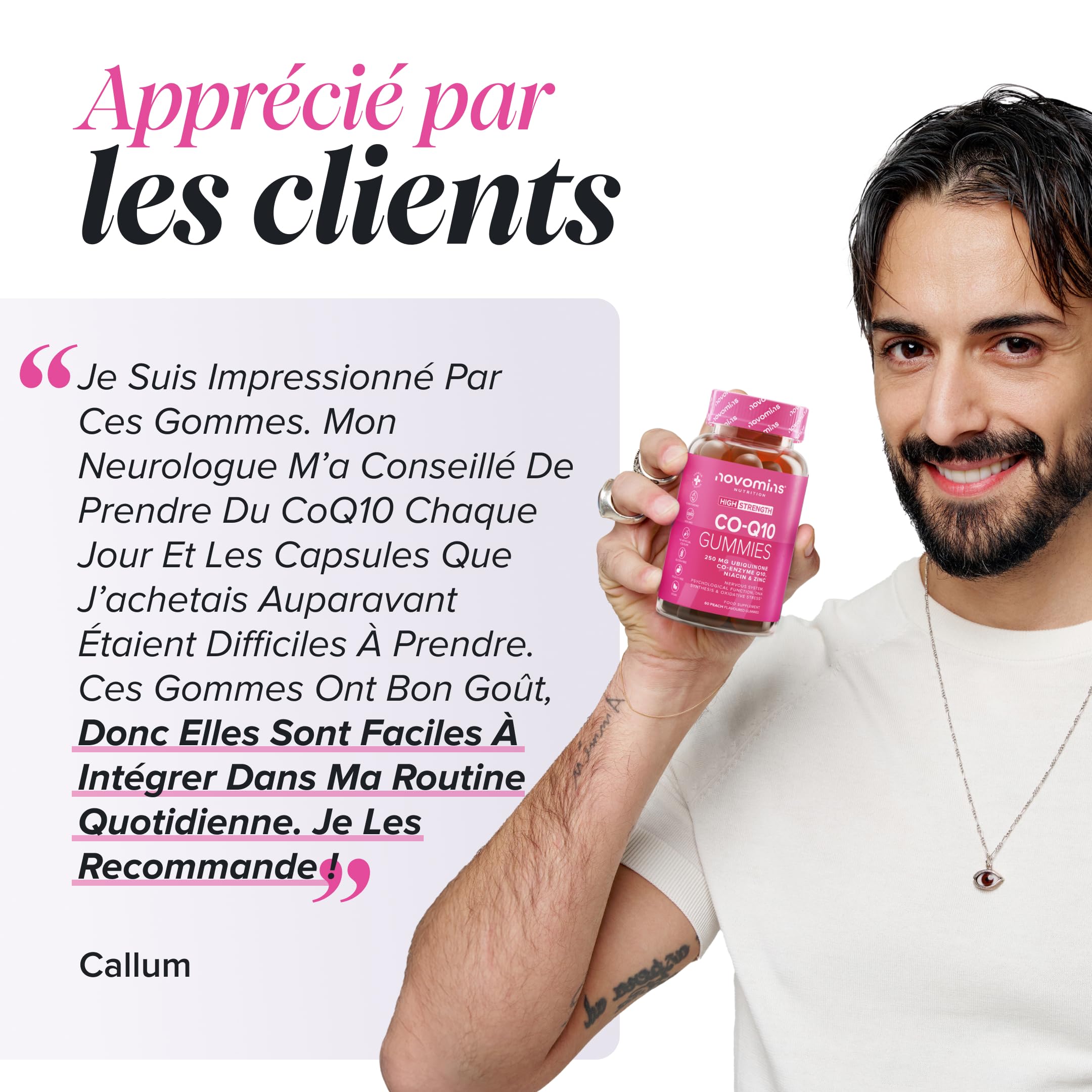 Coenzyme Q10 Gummies – 250 mg de CoQ10 + Niacine & Zinc – Énergie, Moins de Fatigue & Système Nerveux – Végan, Sans Gluten – Goût Orange – 60 Gummies – Novomins