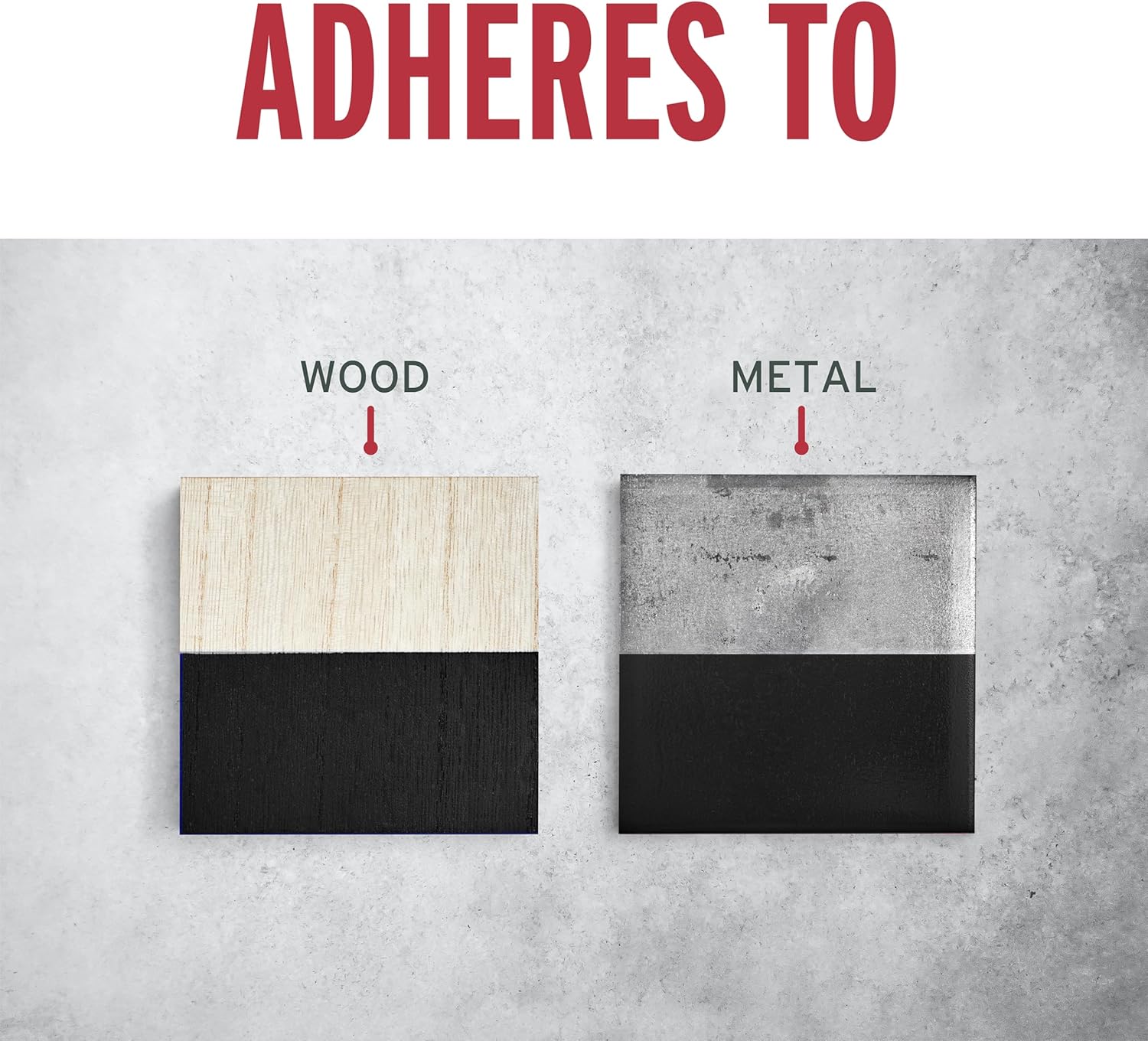 Painted wood and metal samples showing paint adhesion