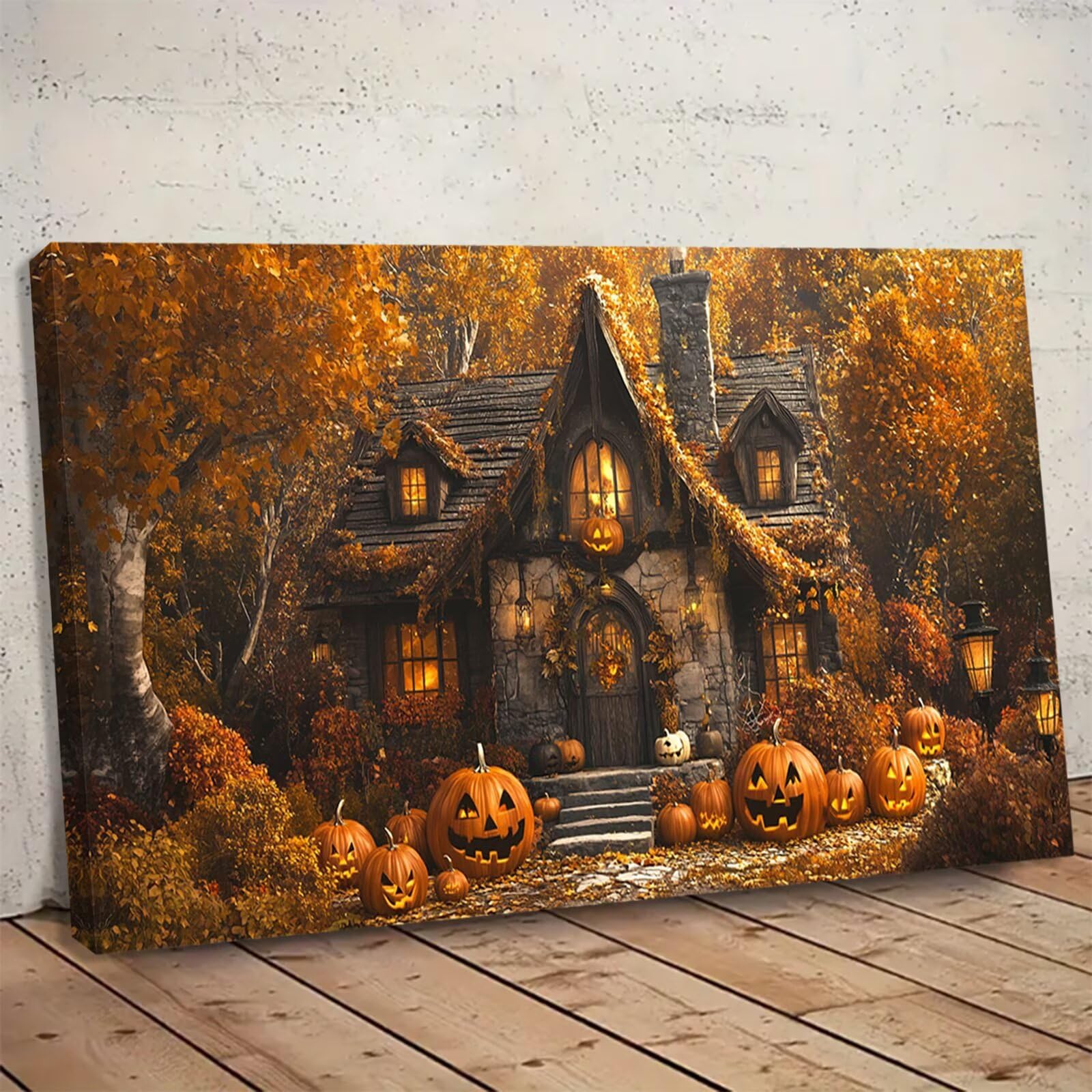 Malen Nach Zahlen Halloween 60x120cm, Malen Nach Zahlen Erwachsene Kürbis, Paint by Numbers mit Pinseln und Acrylfarben, DIY Ölgemälde Set Erwachsene für Zimmer Deko, Geschenke für Frauen/Männer 4L-61