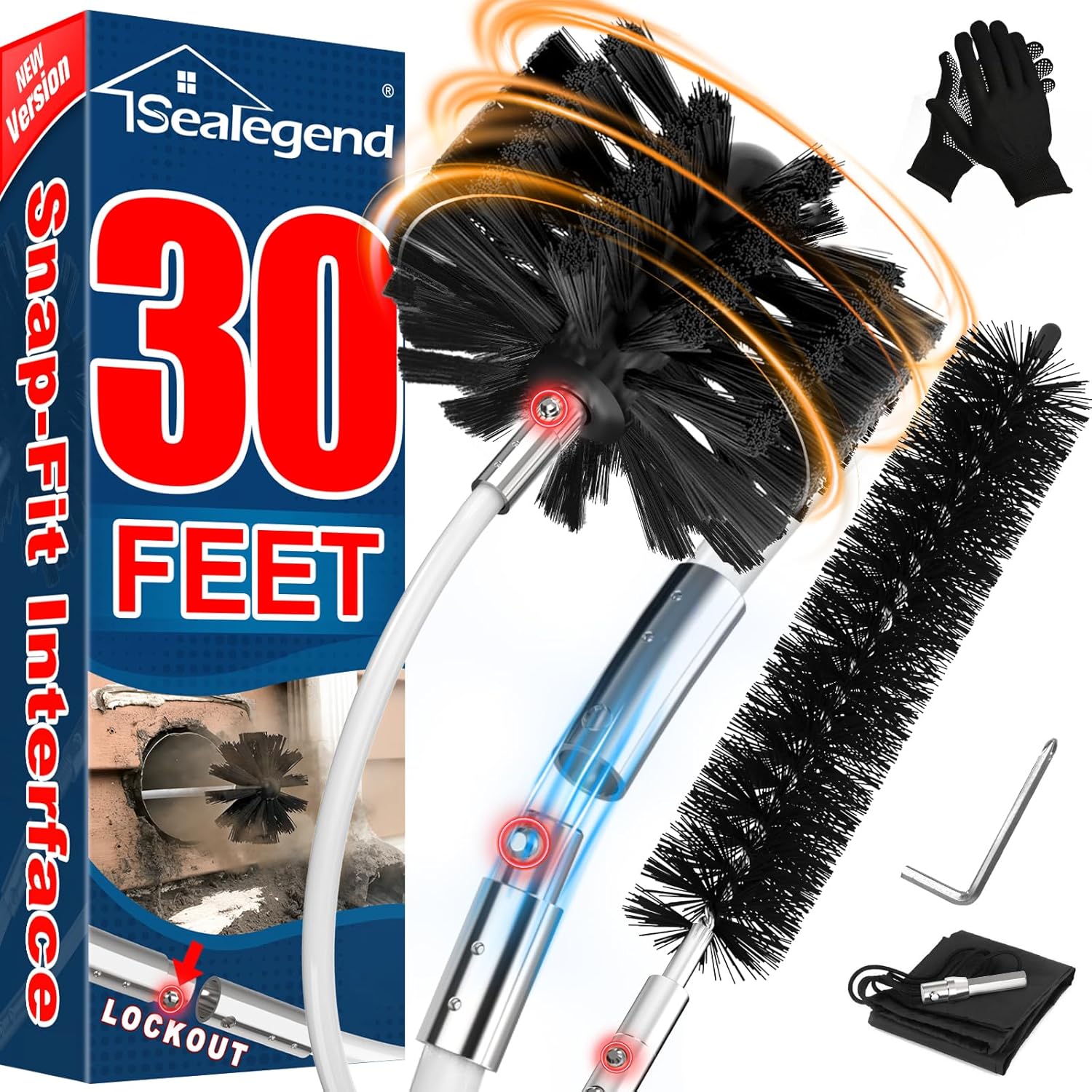 Sealegend 30 Feet Dryer Vent Cleaner Kit, Lint Remover, 2×Upgraded Flexible Quick-Snap Brush with Drill Attachment, Extends Up to 30 Feet for Easy Cleaning, Works with/Without a Power Drill