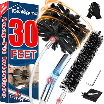 Sealegend 30 Feet Dryer Vent Cleaner Kit, Lint Remover, 2Upgraded Flexible Quick-Snap Brush with Drill Attachment, Extends Up to 30 Feet for Easy Cleaning, Works with/Without a Power Drill
