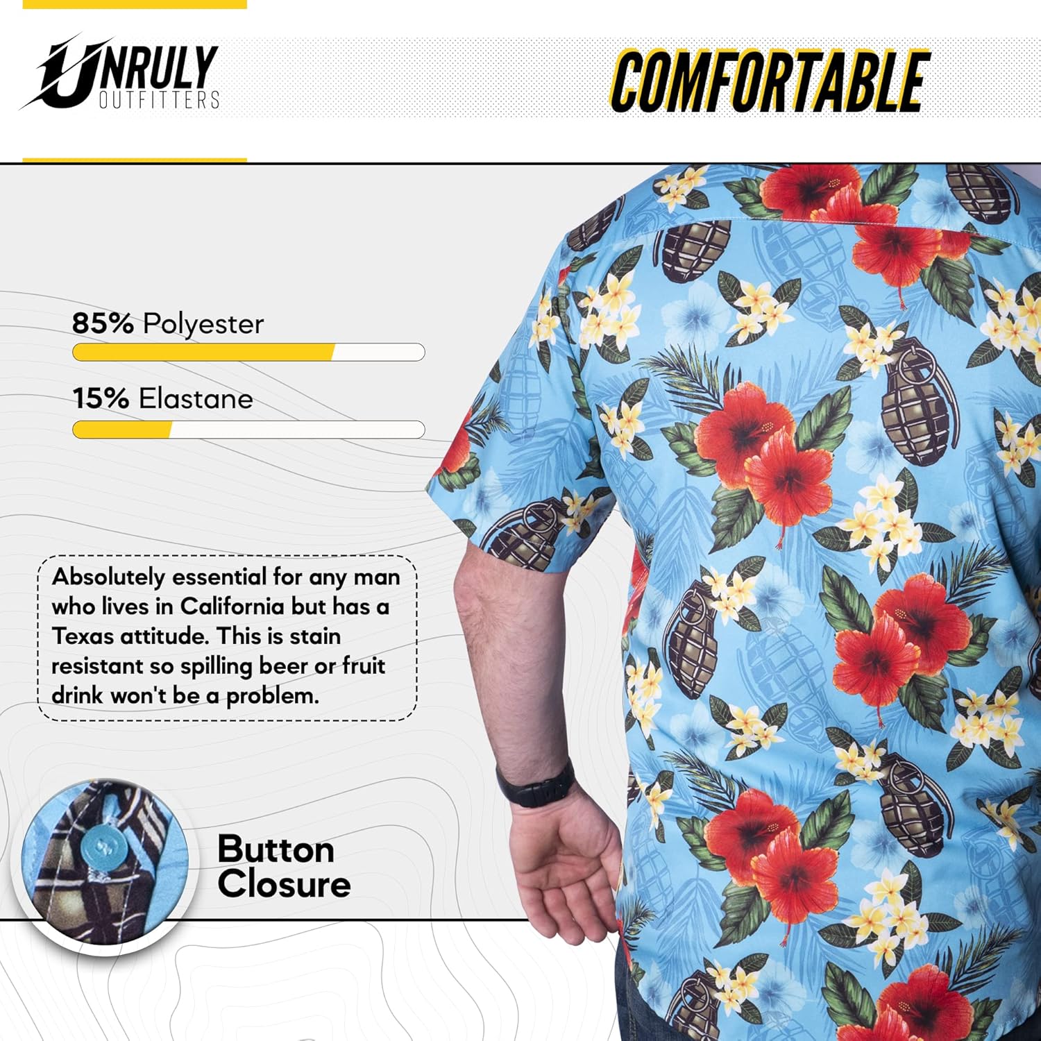 Hawaiian Shirt for Men Blue Grenades Button Down Shirts Men Novelty Funny Flower Weapons Shirts with Guns