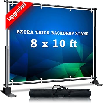 HIGIINC 8x10 Ft Heavy Duty Backdrop Banner Stand with Adjustable Photography Background Stand Step and Repeat Stand for Party Display, Trade Show, Photo Booth, Party, Wedding, Birthday