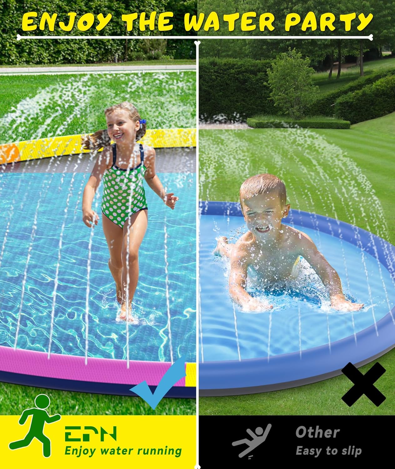 EPN Splash Pad, 16.4FT Size Extra Large Sprinkler Play Mat for Dogs & Kids, Thicker Pool Summer Outdoor Water Toys Fountain Pad for 3+ Children & Pets