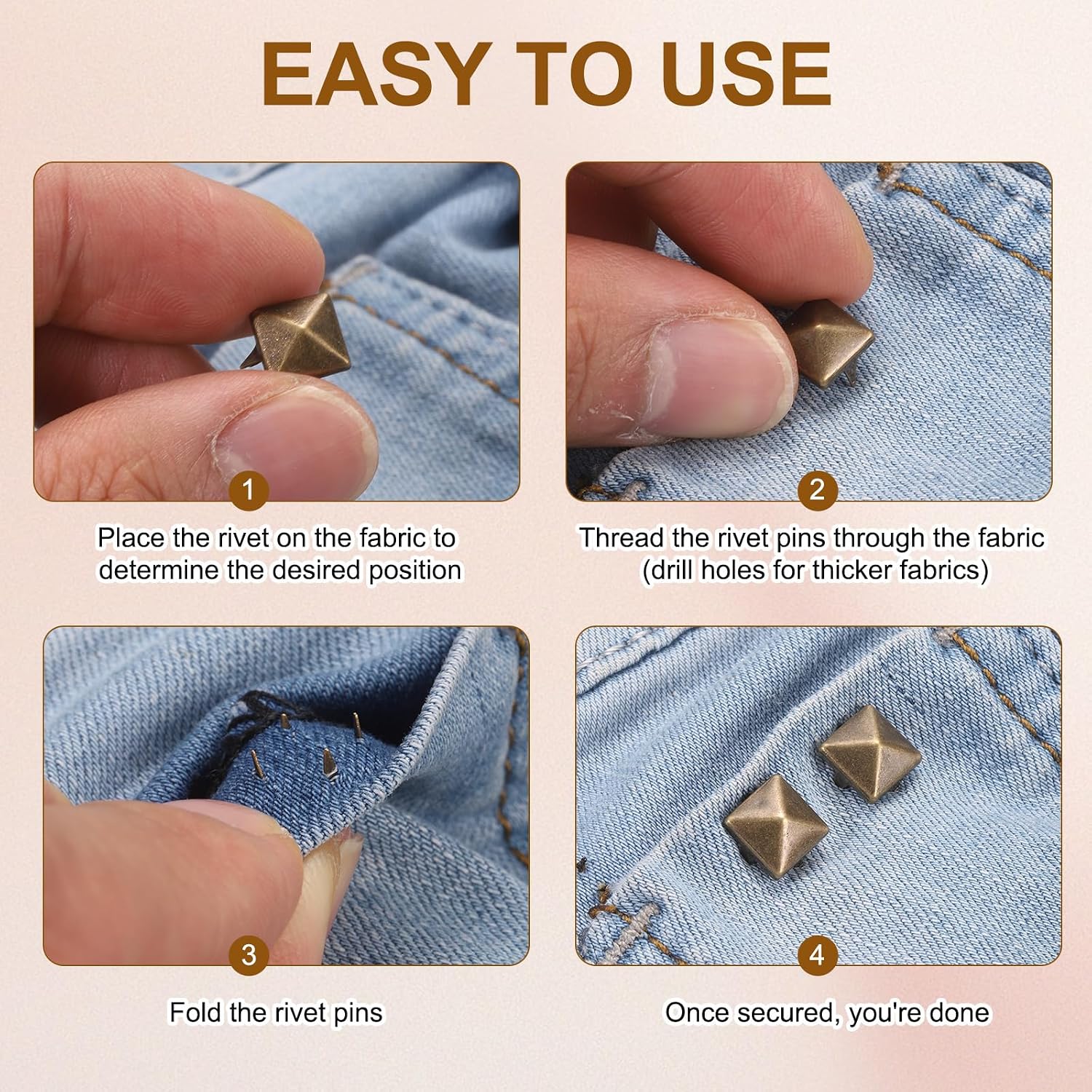 MECCANIXITY 100Pcs Square Pyramid Studs 5mm Four-Jaw Metal Stud Punk Golden image 4