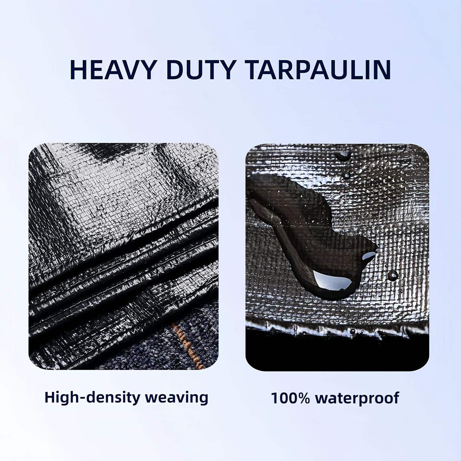 Heavy-Du - Telone impermeabile 220 x 260 cm, in resina resistente agli strappi, per legno, piscina, tupolini, auto, protezione UV contro sole, pioggia, raggio, colore: nero