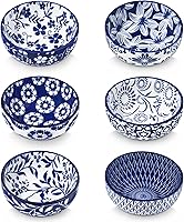 vancasso SELENE Series 6-Piece 2.7oz Ceramic Mini Dipping Bowls - Blue Floral Chinoiserie for Sauces, Sushi, Snacks, Dishwasher Safe