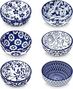 vancasso SELENE Ceramic 2.7 Oz Mini Dipping Bowls Set of 6, 3 Inch Small Dip Bowls for Sauce, Soy Sauce, Sushi, Condiments & Side Dishes, Microwave & Dishwasher Safe, Vintage Blue