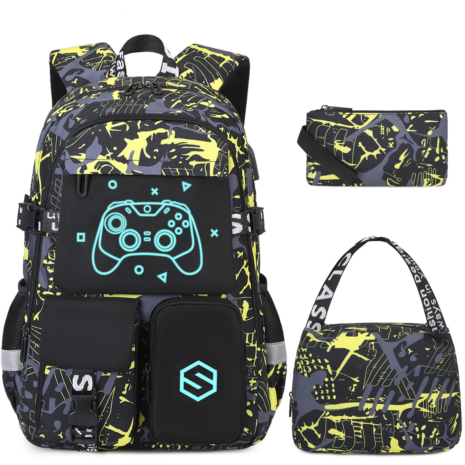 Scothen Boys Backpack, Cool Luminous School Backpacks for Boys with Lunch Bag Pencil Case, Kids Backpack Kindergarten Elementary Middle School Book