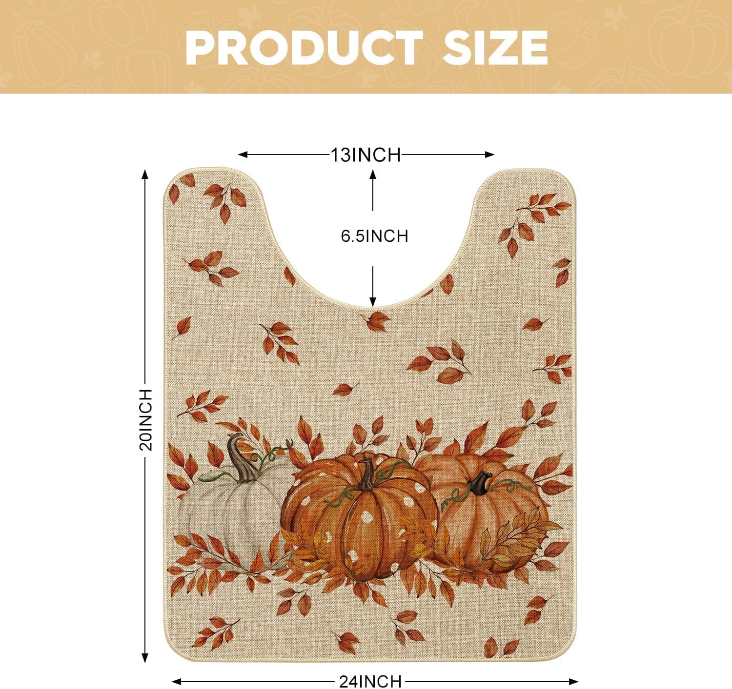Artoid Mode Orange Pumpkin Eucalyptus Fall U Shaped Toilet Rug 20x24 Inch