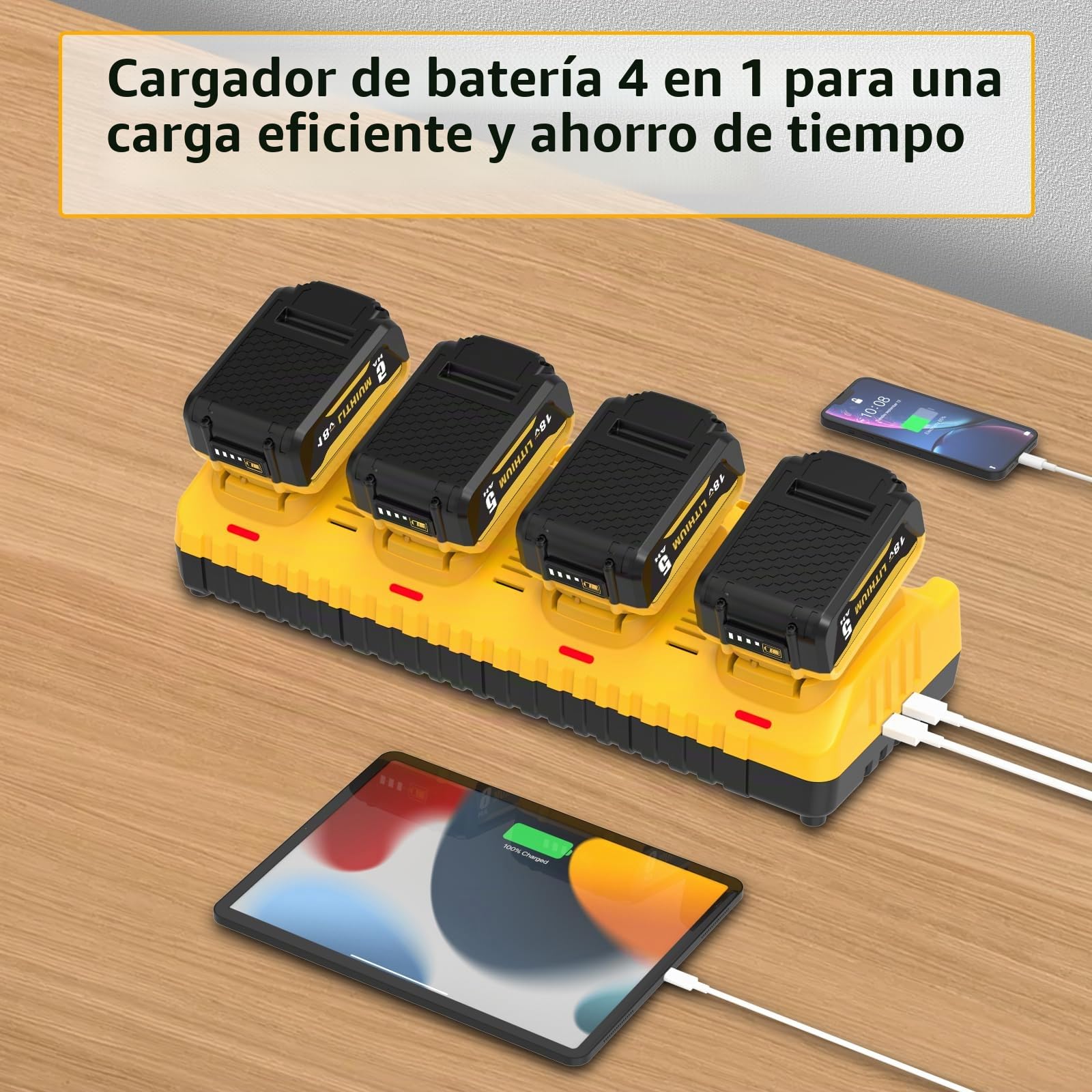 4 X 5,0 A de Repuesto para Dewalt batería 18 V y 1 X Cargador de 4 Puertos 10,8-20 V DCB104