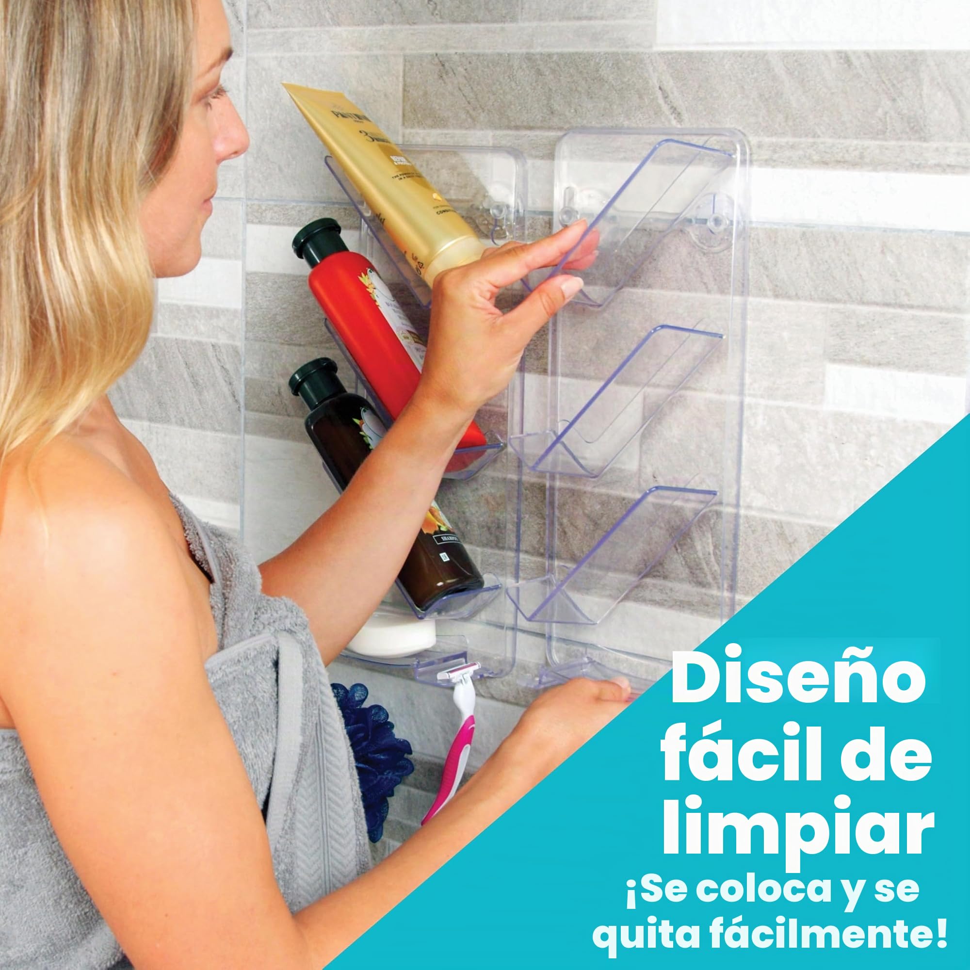 ShowerGem Estanteria Ducha Sin Taladro o Tornillos para Baño - Adhesivo Estantería Organizador con El Gancho Colgante para El Champú y Jabón - Fácil de Limpiar y Mantener