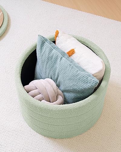 Miniatura 4 de B FSOBEIIALEO Otomana con almacenamiento, taburete otomano de almacenamiento redondo de sherpa, reposapiés de bouclé 22 x 22 x 15.75 pulgadas