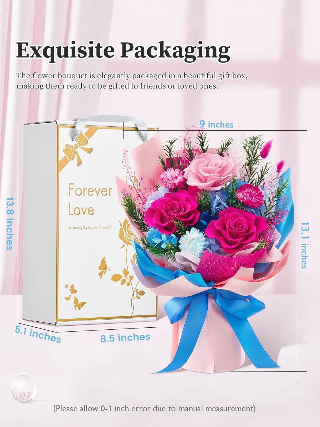 Preserved Flowers Bouquet, Valentines Day Forever Flowers, Birthday Gifts for Women, Mother, Wife, Mothers Day Flowers for Mom (Blue) - Image 2