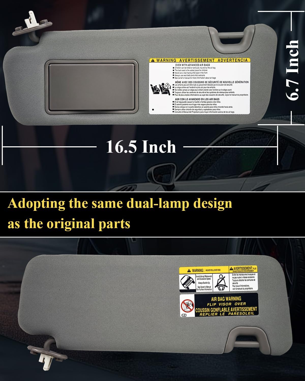 743200E074B0 Left Driver Side Sun Visor Compatible with Toyota Highlander 2014 2015 2016 2017 2018 2019, Left Side Sun Visor with Light, Vanity Mirror, Replace OE# 74320-0E074-B0 - Dark Grey Sun Visor