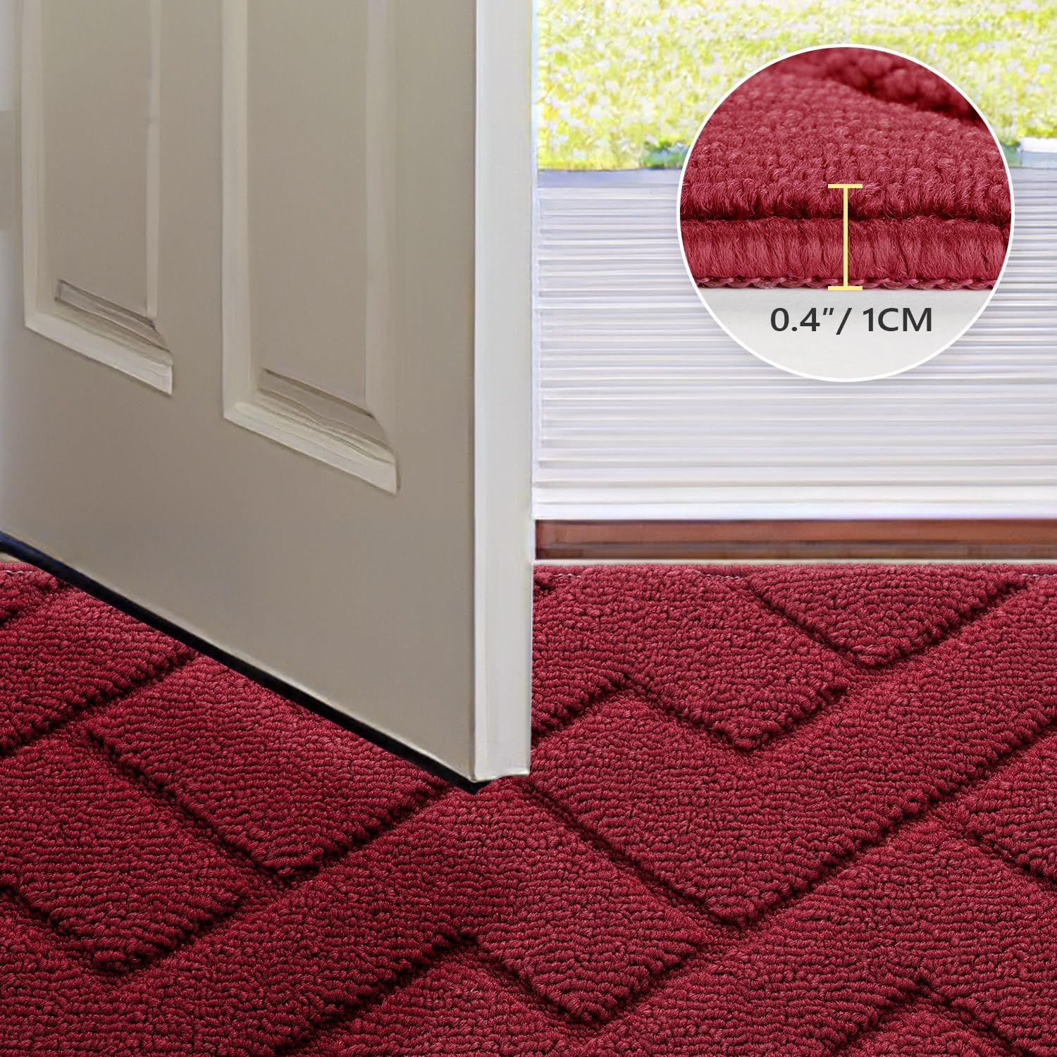 hicorfe Front Door Mat Outside Entrance,20"x31.5" Absorbent Muddy Dirt Resist Welcome Door Mats Outdoor Indoor,Stain and Fade Resistant,Non Slip Backing Entry Mat Doormat for Entryway(Red) - Image 4