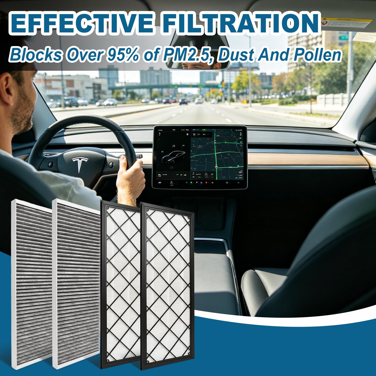 HEPA Aktivkohlefilter Kompatibel mit Tesla Model Y 2020-2026 und Juniper | Luftfilter Set für Klimaanlage und Vorderen Lufteinlass, Innenraumfilter Ersatzfilter (4er Pack)