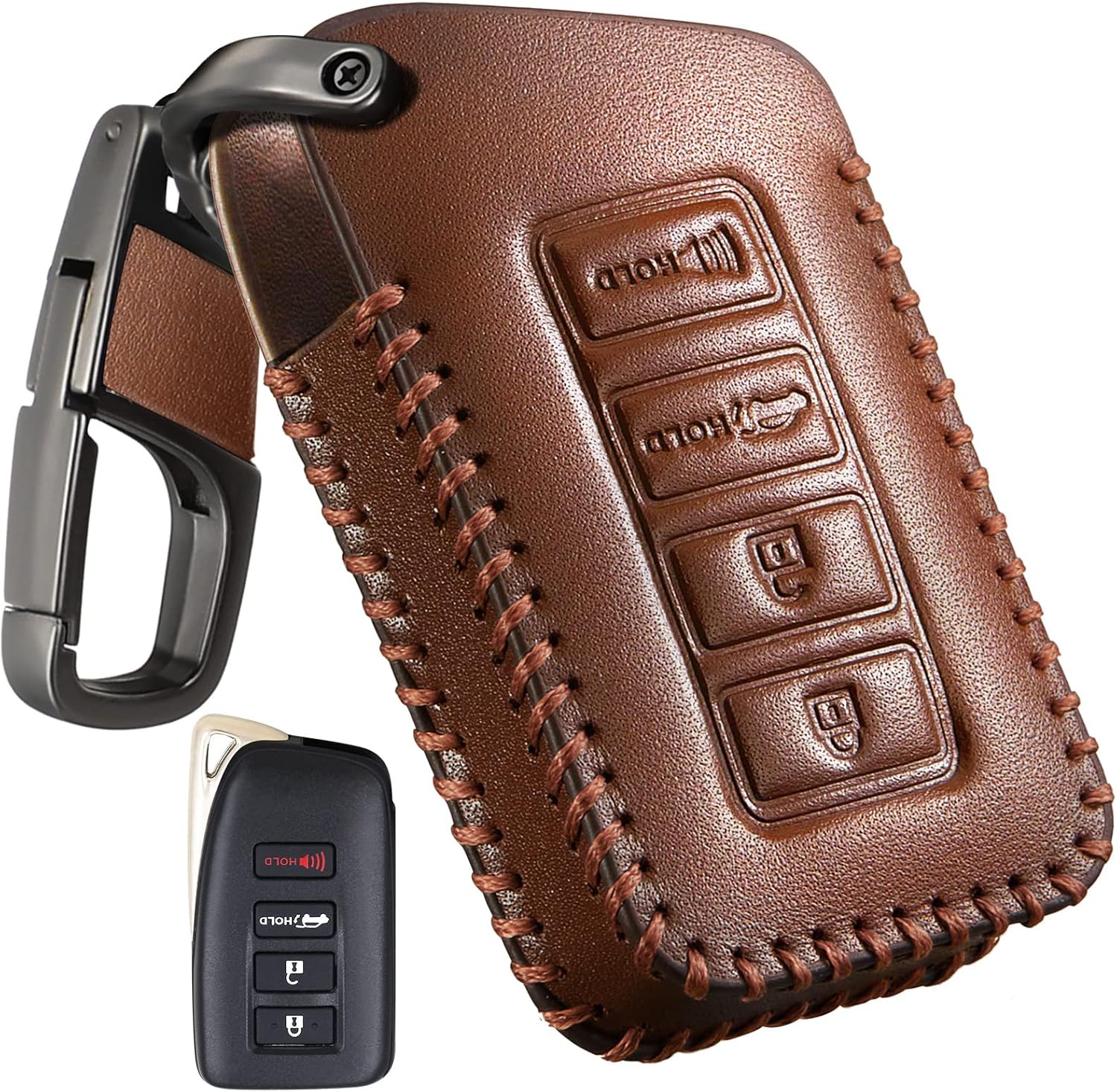 Slohif Key Fob Cover Keychain Accessories for Lexus for ES is GS NX LS RX RC GX F 300 300h 350 200t 250 450h 460 600h 4 Buttons, Leather Case+D-Ring+Hook(Brown)