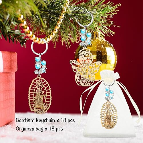 Miniatura 2 de 18 llaveros de bautizo para cruz de madera con bolsas de regalo de organza recuerdo de bautismo perlas azules