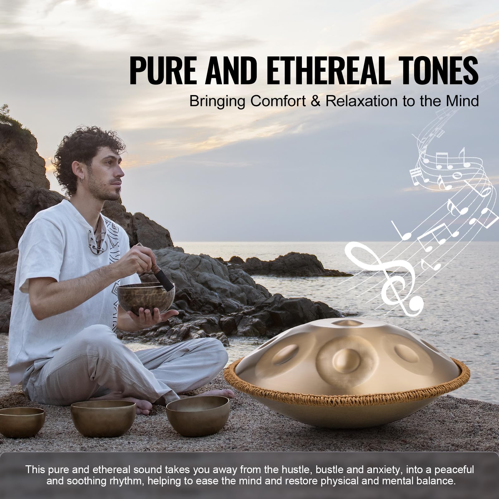 VEVOR Handpan Tamburo 550 mm, 10 Toni in Re Minore - Con Mazze, Supporto, 432 Hz Borsa per Trasporto - Strumento Sonoro Curativo per Adulti Principianti