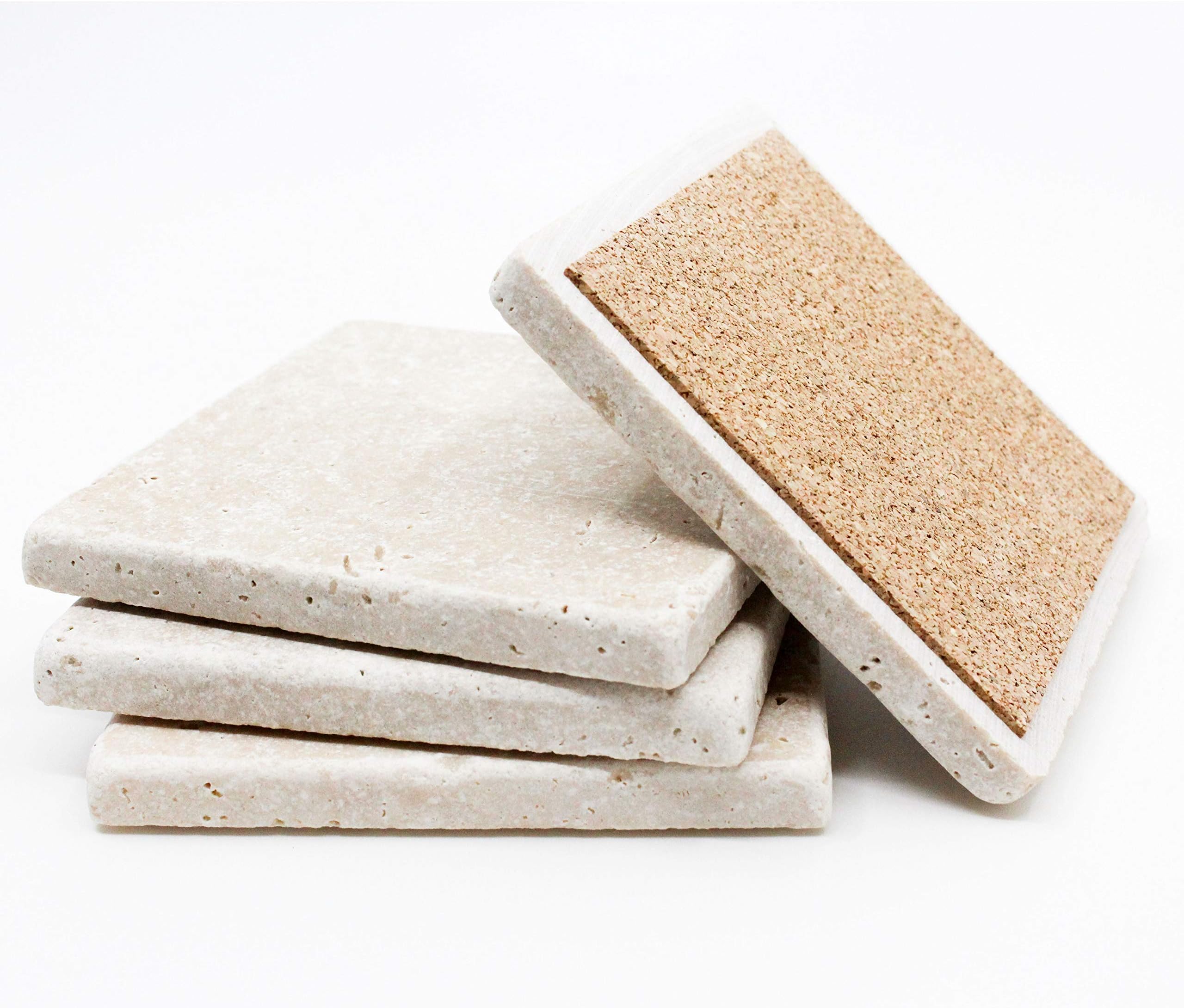 Absorbent Drink Coasters - Set of Four Travertine Stone Coasters