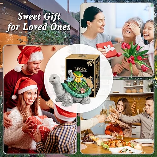 Miniatura 2 de LESES Garden Statues, Turtle Solar Statue Garden Decor Clearance, Cute Turtle Figurines with Baby & 7 LED Solar Lights Lawn Decorations for Patio