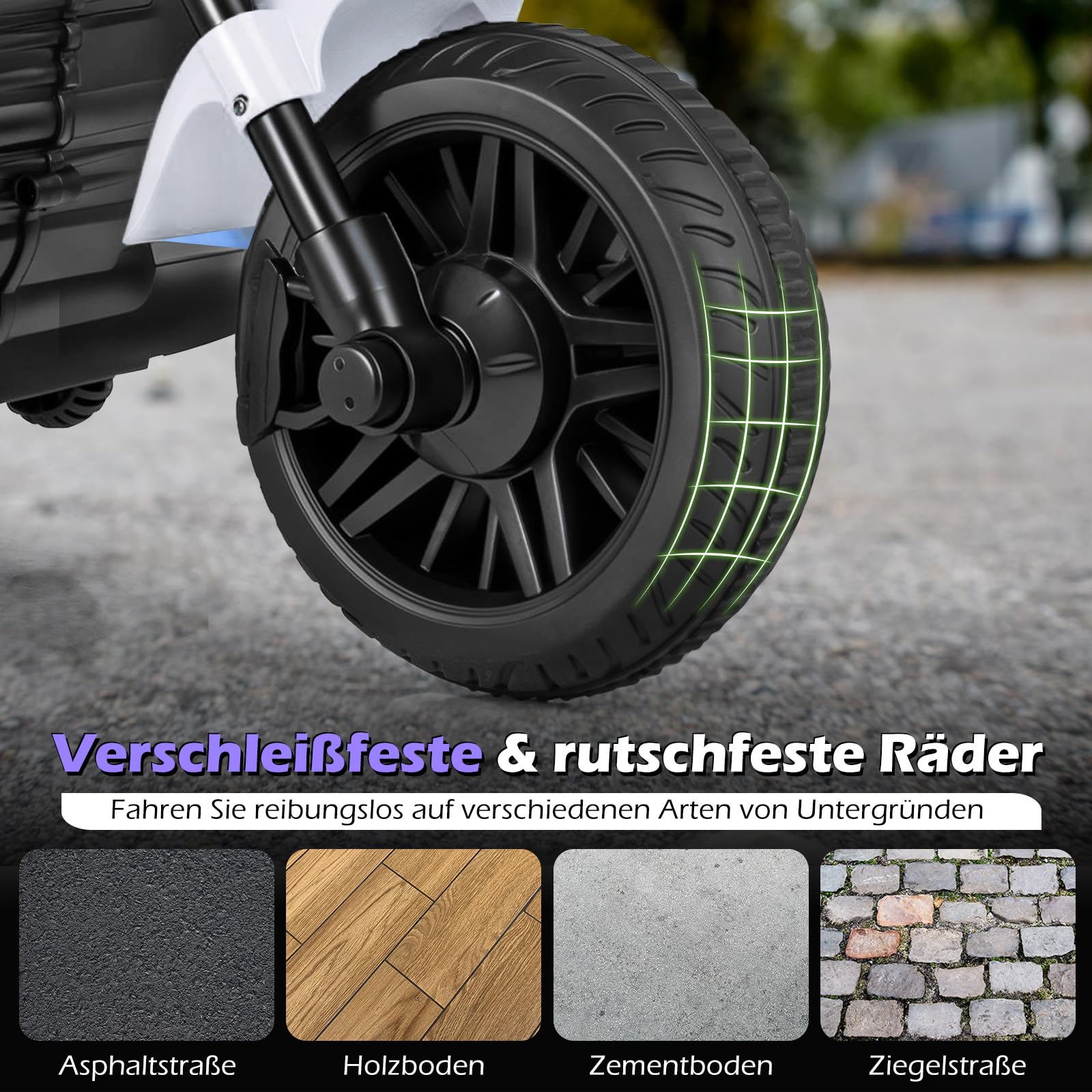 COSTWAY 6 V Kinder Motorrad Elektro, Kindermotorrad mit Scheinwerfer, Rückspiegel & 2 Stützrädern, Elektromotorrad mit Musik & Licht, 2,4 km/h, Elektrofahrzeug für Kinder ab 18 Monaten (Weiß)