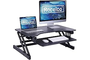 Rocelco Table Top Stand Up Desk - Adjustable Dual Monitor Riser
