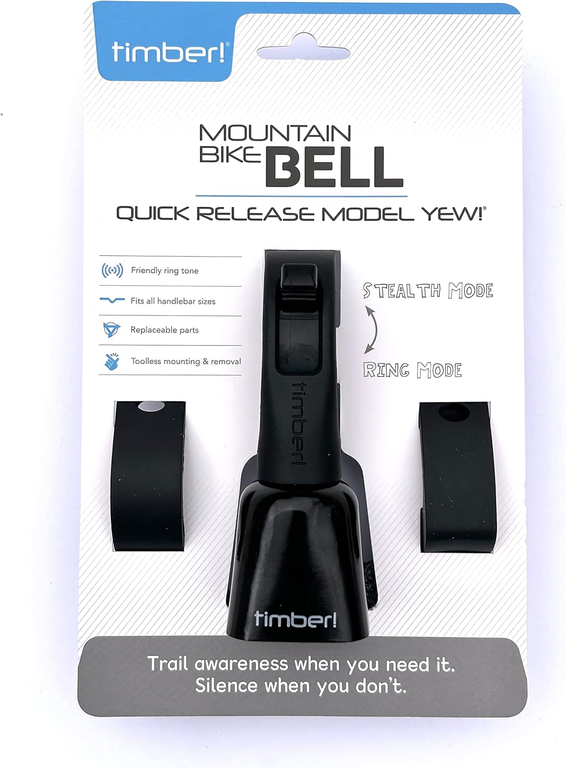 Timber Mountain Bike Bell - Quick Release Model Yew! - Multi-use MTB Trail Bell with Dual Modes