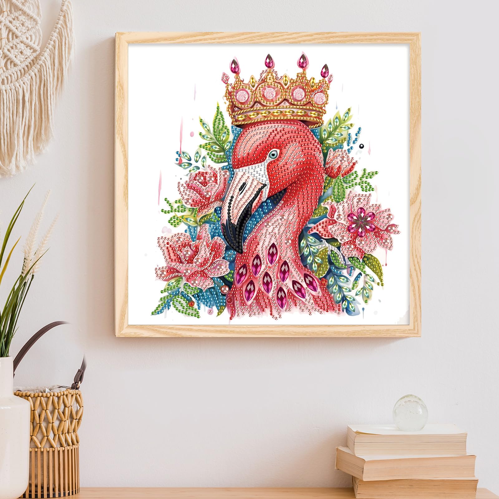 Diamond Painting 30x30 Cm Flamingo Con Fiori – Kit 5D Con Strass Speciali, Tela Adesiva, Per Adulti E Bambini, Attività Antistress Fai Da Te