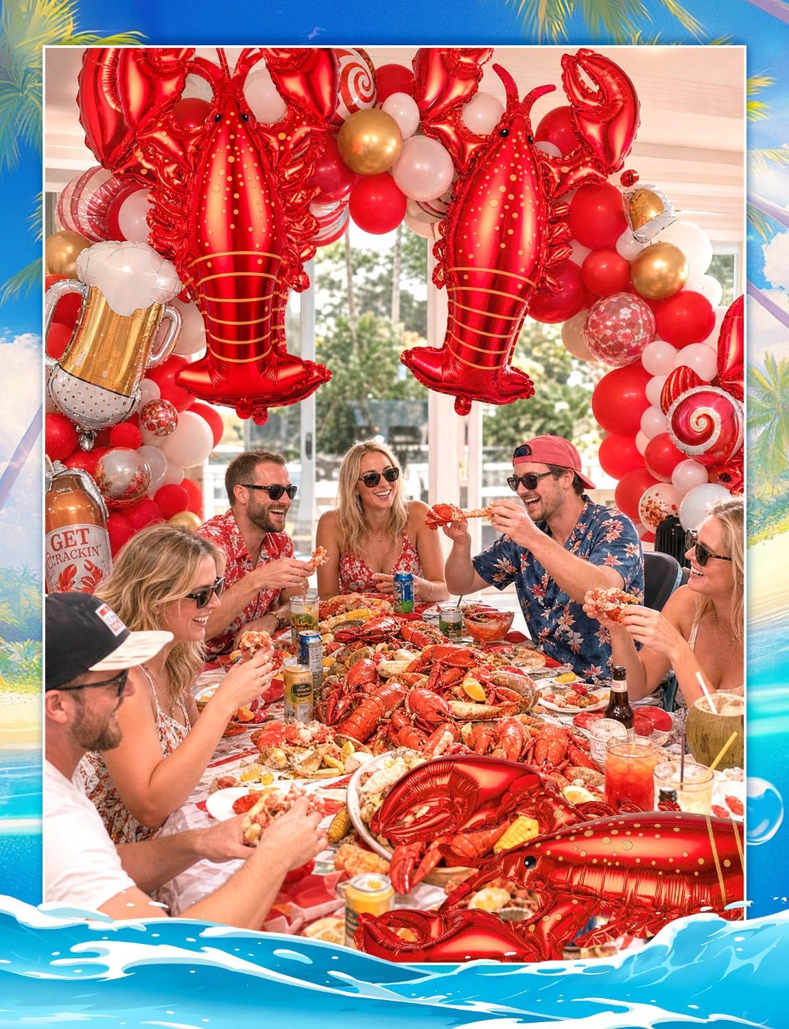 8Pcs Crawfish Balloons Giant Lobster Foil Balloons