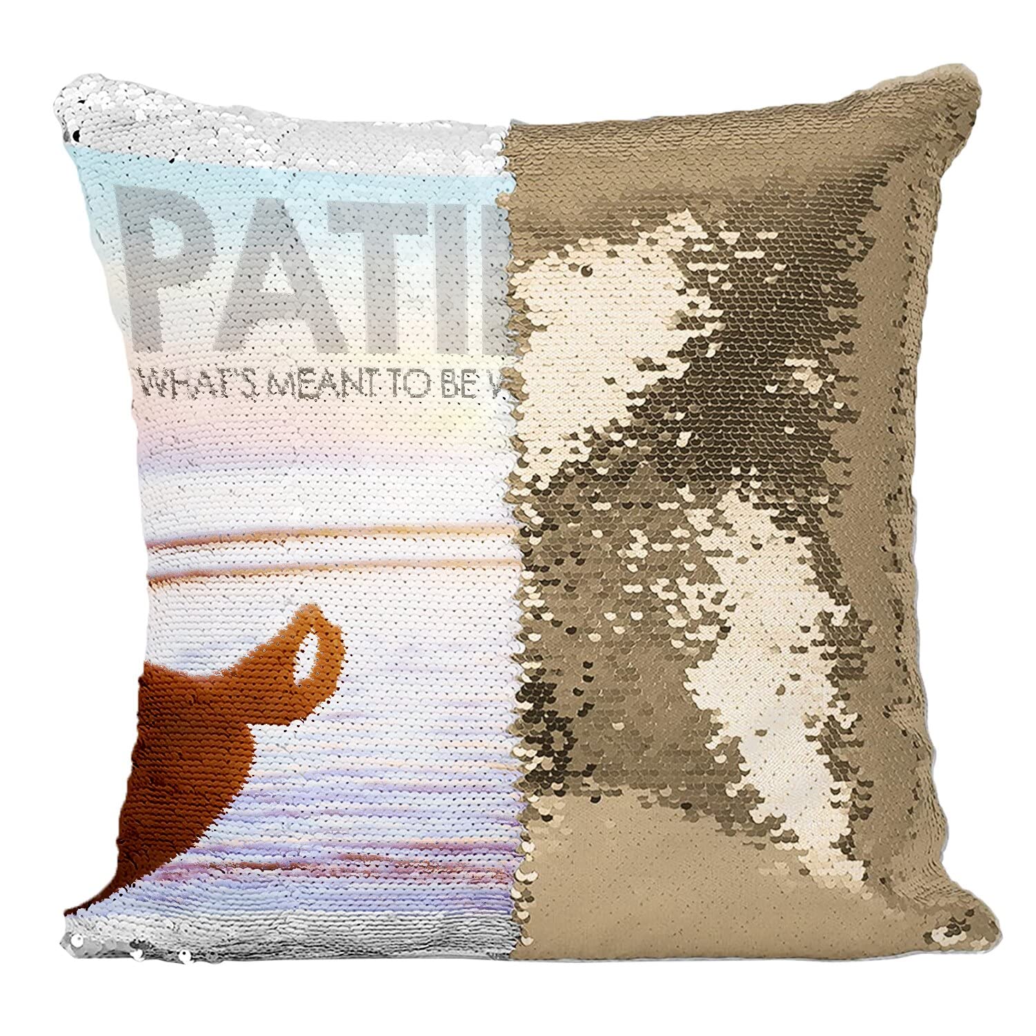 Coussin housse sequin paillettes doré avec citation inspirante motivation