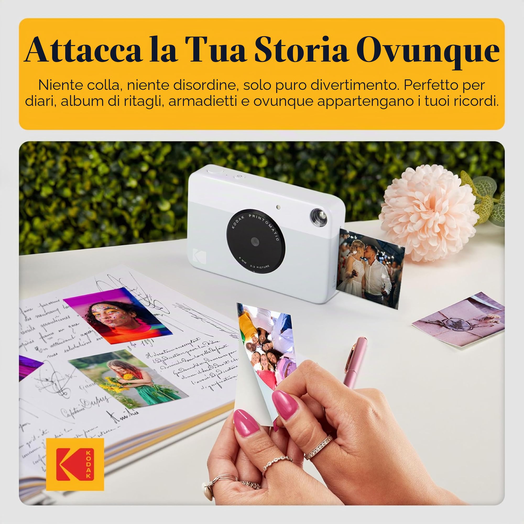 KODAK Printomatic Fotocamera istantanea (Grigio) Pacchetto all-Inclusive + Carta Fotografica Zink (20 Fogli) e Molto Altro