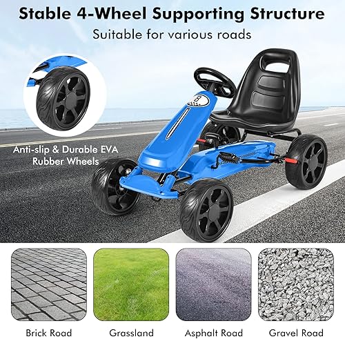 Miniatura 9 de OLAKIDS Pedal Go Kart para niños 4 ruedas en coche de juguete corredor de pie interior al aire libre para niño niña con asiento de cubo ajustable