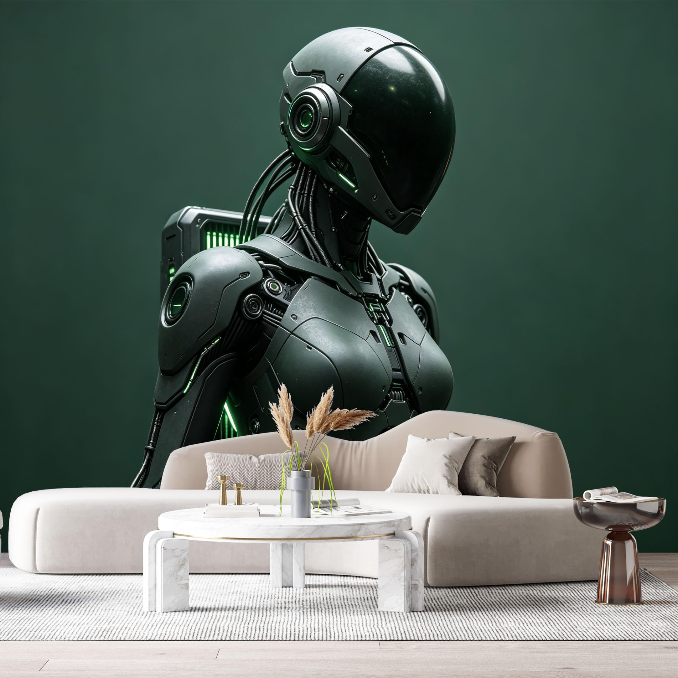 Custom Size Wall Mural Futuristic Humanoid Mech Neon SciFi Robot Textured SelfAdhesive Art Prints Removable Large Wallpaper Boy Bedroom Esports Room Game Room Tenant Room Studio