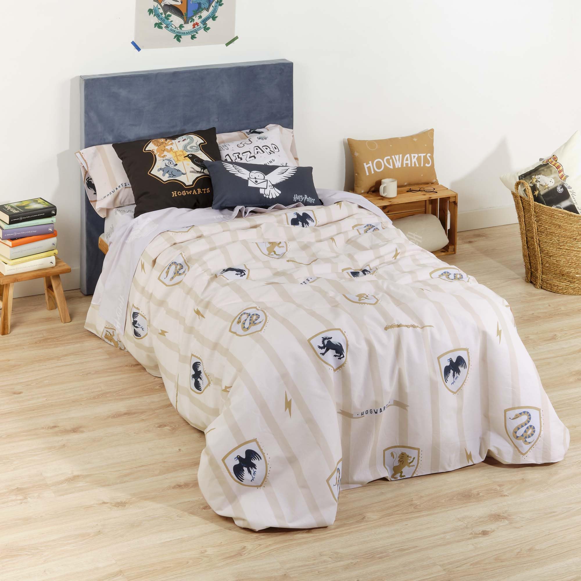 Funda nórdica con botones 100% algodón Modelo Hogwarts Classic Cama de 90 de niños