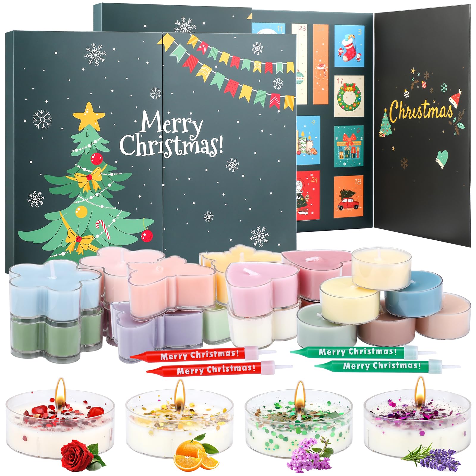 Velas perfumadas calendario de Adviento con 22 velas perfumadas diferentes de velas de té, calendario de Adviento, velas perfumadas 2025, velas perfumadas de té de Navidad