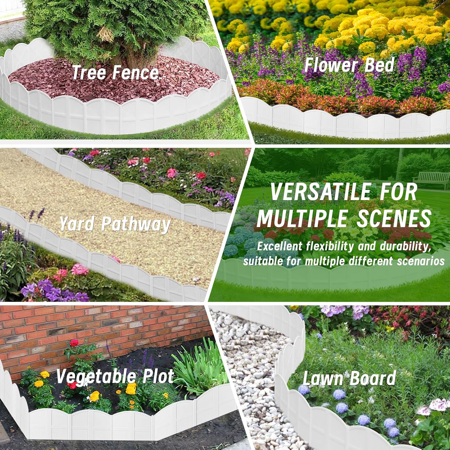 30Ft Landscape Edging Garden Edging Border Lawn Edging 30Pcs Landscape Edging Border with 30Pcs Stakes Kits White Edging for Landscaping Decorative Garden, Flower Bed, Yard and Lawn