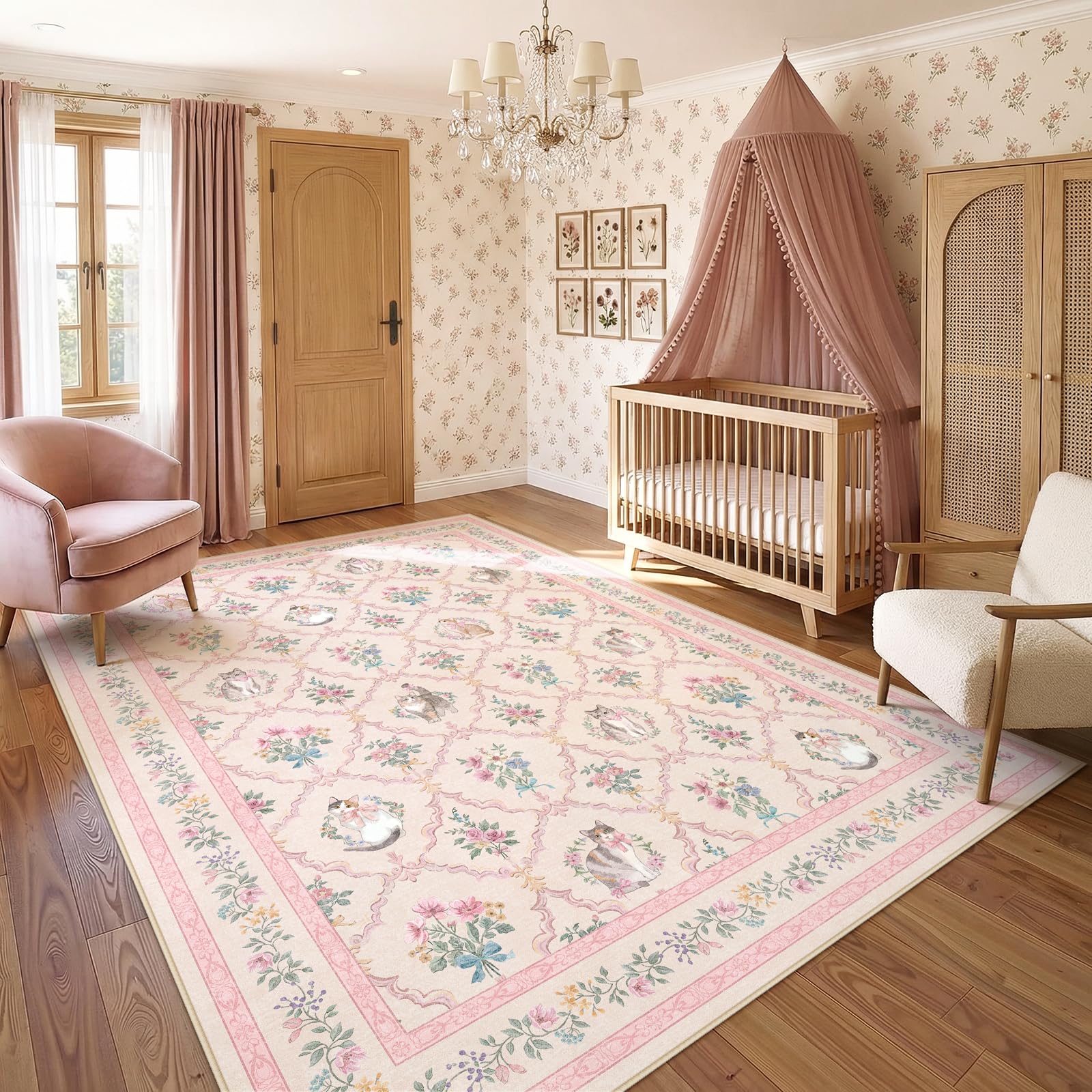 Cute Cat Door Mat - Pink Floral Rug -14 Cute Cat Door Mat - Pink Floral Rug -14