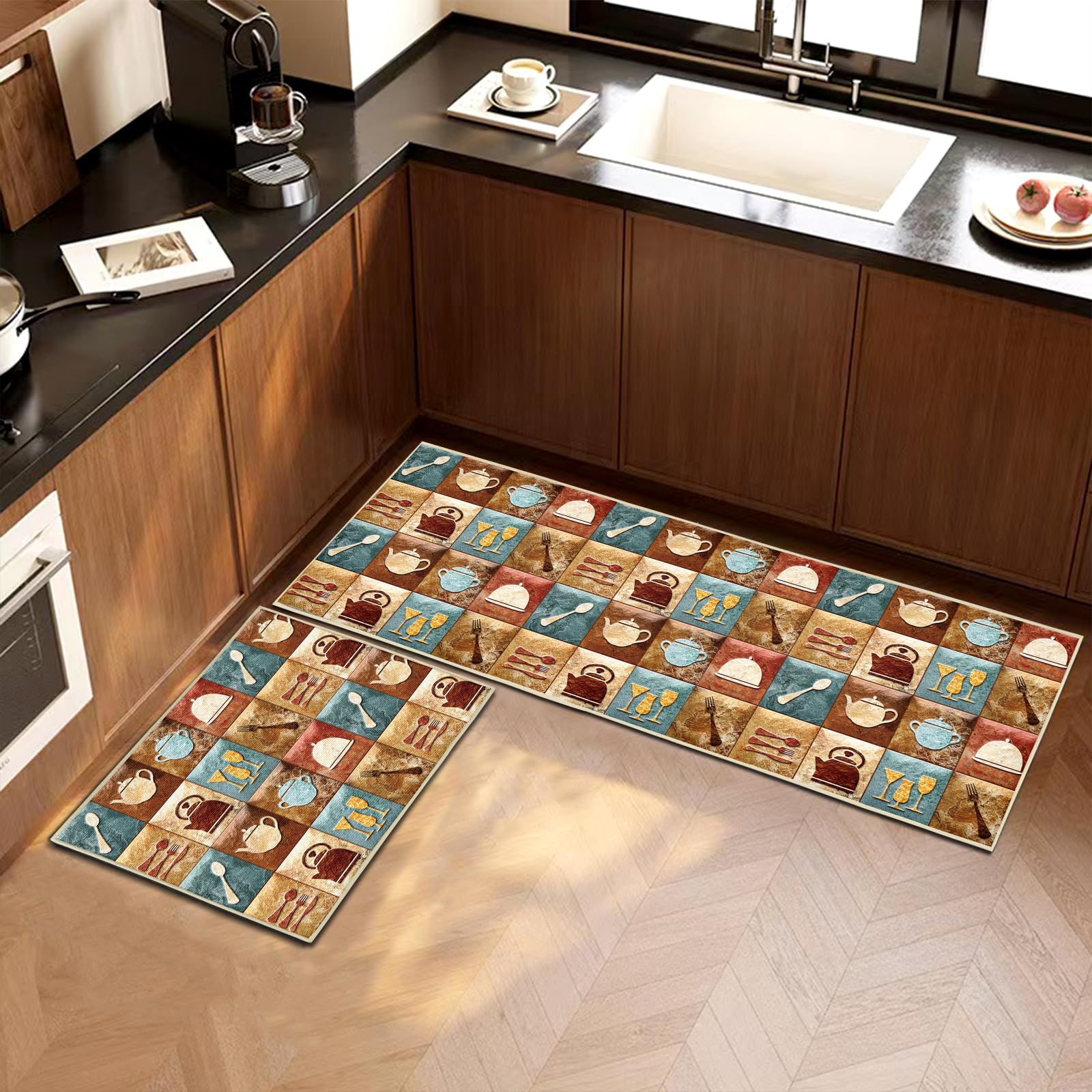 Tapis De Cuisine Lavables - Lot De 2 - Antidérapant Et Absorbant - Pour Évier Et Plan De Travail - Design Moderne