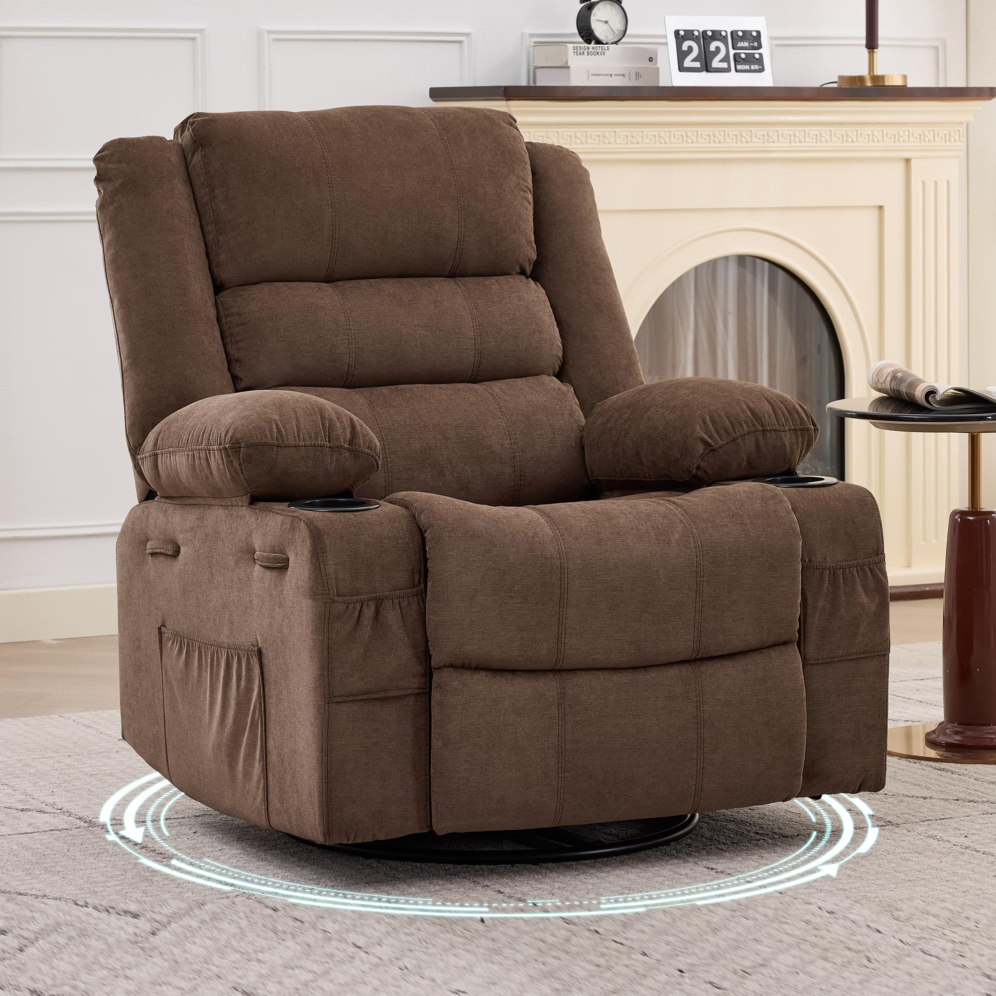Photo 1 of 360° Swivel Rocker Recliner Chair for Adults, Rocking Manual Glider Sofa with 3 Positions, 2 Cup Holders, 4 Pockets for Nursery, Living Room, Bedroom, Office, Reading Nook