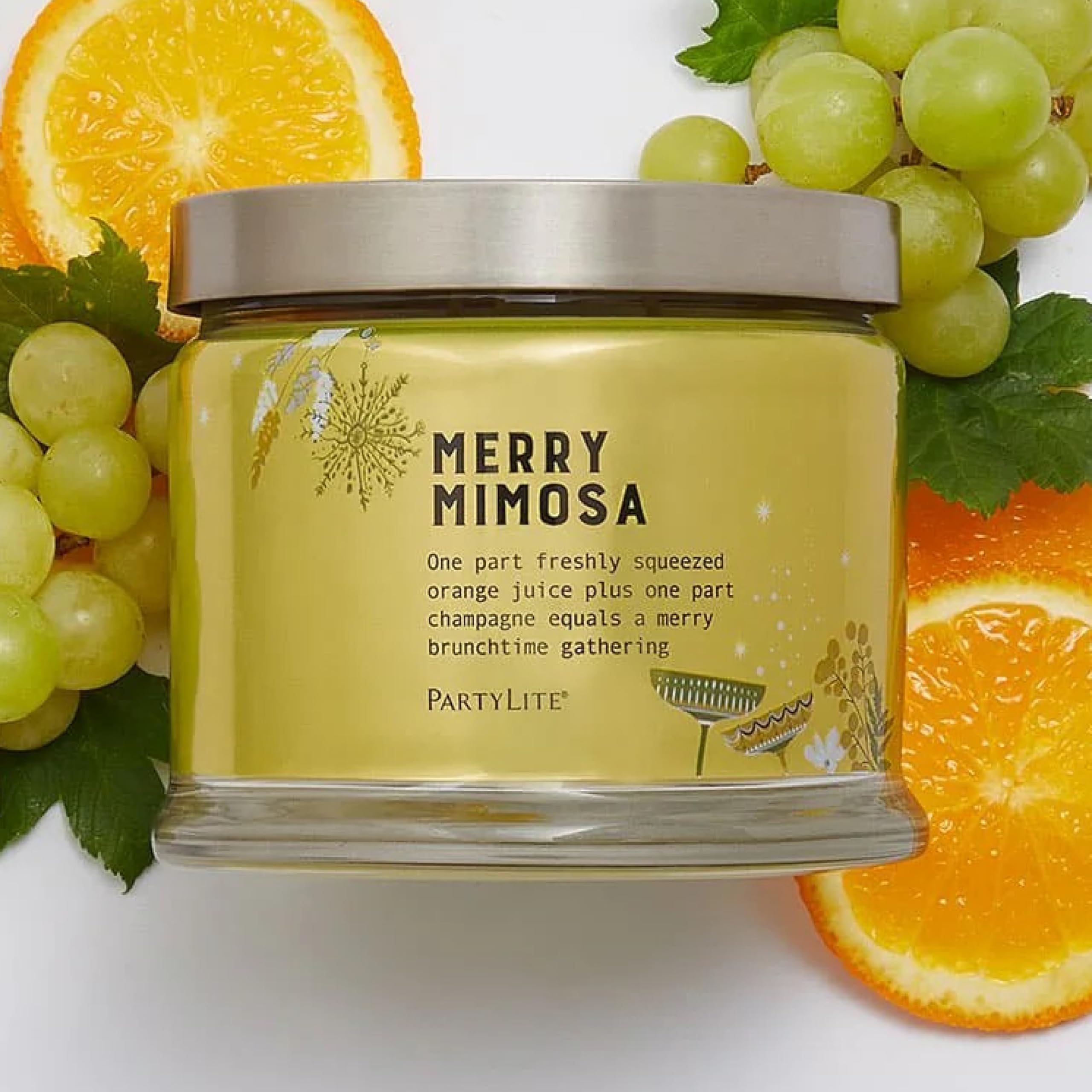 PartyLite 3-Wick Jar Candle, Highly Fragranced Clean Burning Glass Candle, 25-45 Hours Burn Time (Merry Mimosa)